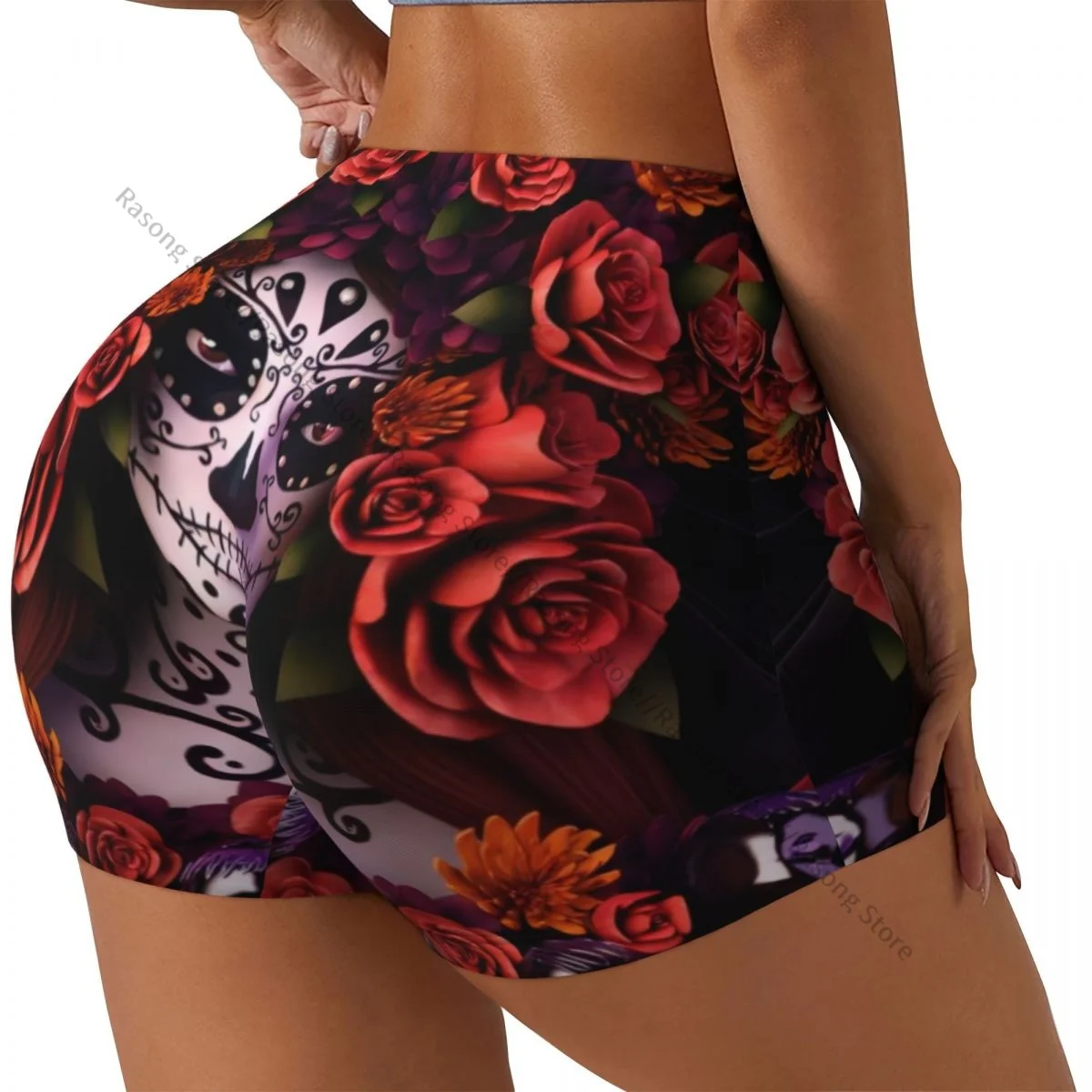 

Женские шорты для йоги с сахарным черепом, шорты для тренировок для девочек, быстросохнущие шорты для фитнеса, женские шорты для йоги, тренажерного зала, бега, спортивная одежда