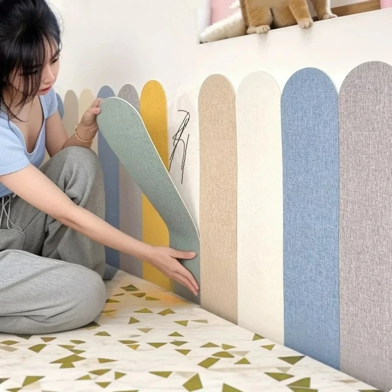 5pcs 15x90cm Linen Peel and Stick Wall Sticker Anti-collision Foam Upholstered Wall Panels for Headboard Wall Decor