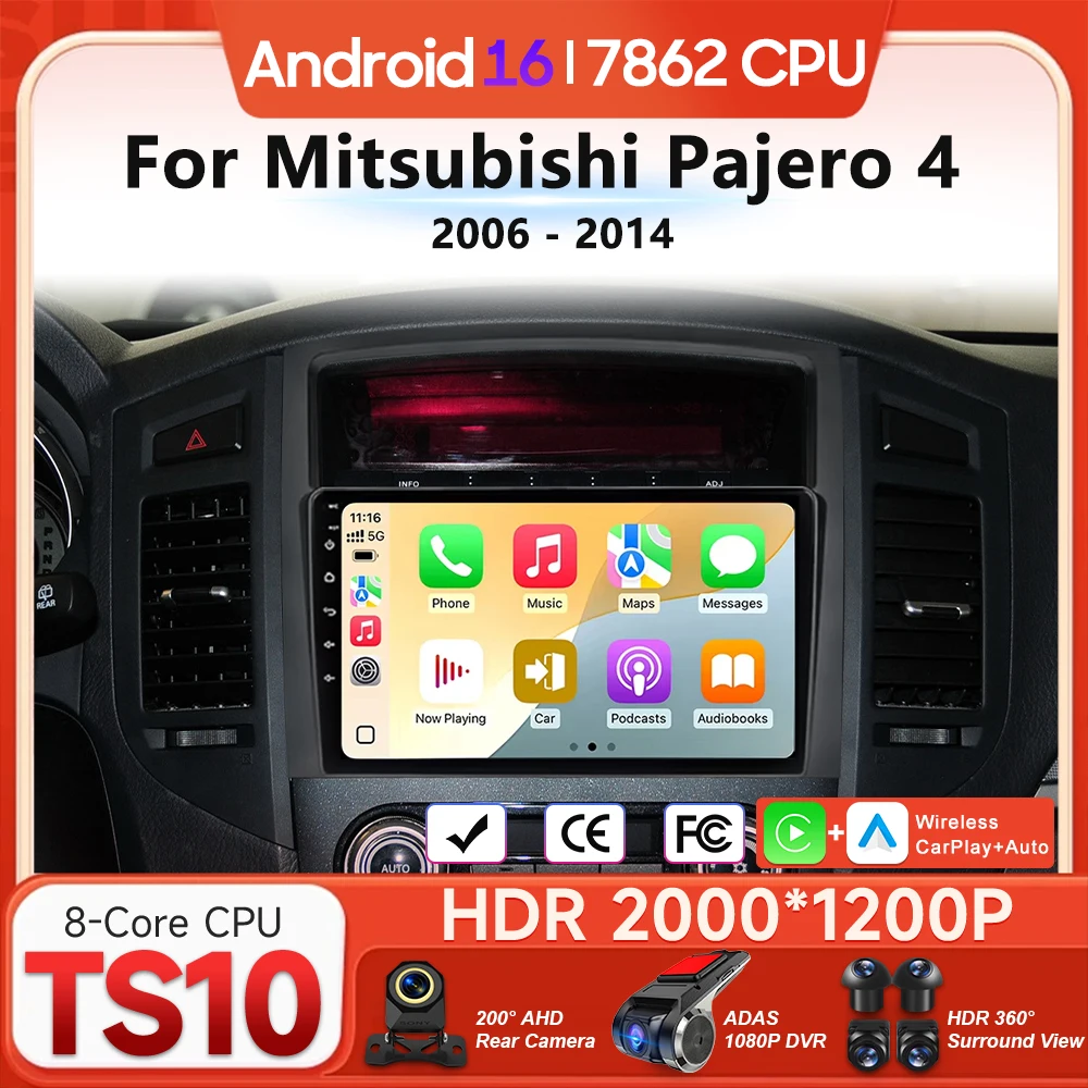 

Мультимедийный проигрыватель Android 16 для Mitsubishi Pajero 4 2006-2014, автомагнитола с Carplay, навигацией, видео, стереосистемой, GPS, Bluetooth
