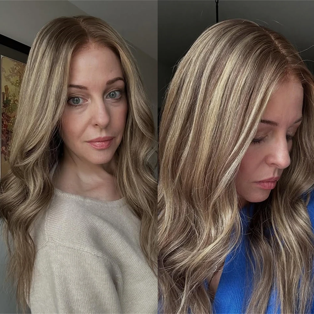 

Парик с невидимой кружевной основой 13x4 HD, омбре, синтетические волосы с темными корнями, имбирно-русый с мелированием, высококачественный парик Futura, подарок для девушек