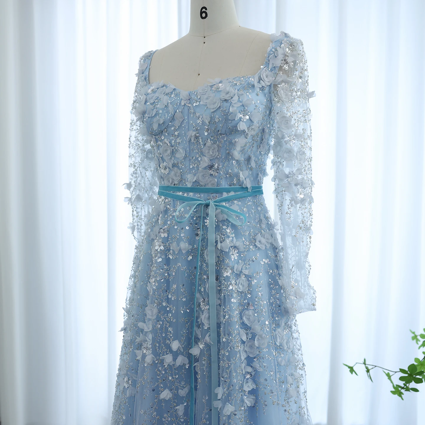 Sharon Said-Robe de Soirée de Luxe Grise à Fleurs 3D pour Femme, Tenue à Manches sulf, Forme Trapèze Arabe, Personnalisée, SS353