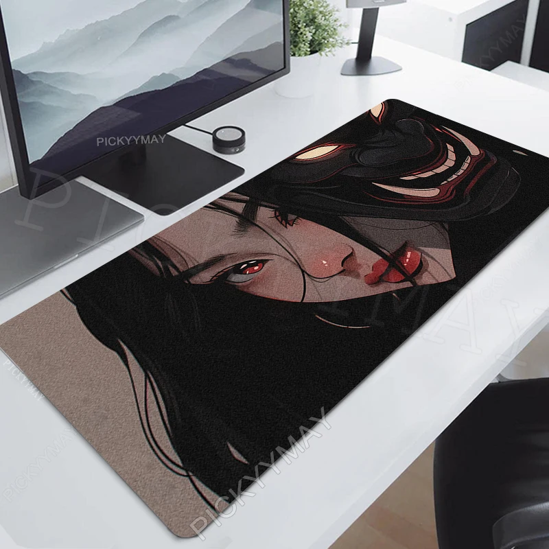 Large Mousepad Gamer Mousepads Keyboard Mat Desk Rug Anime Girl Oni Mask Pc HD Desk Mats Company Mouse Pad For Gift