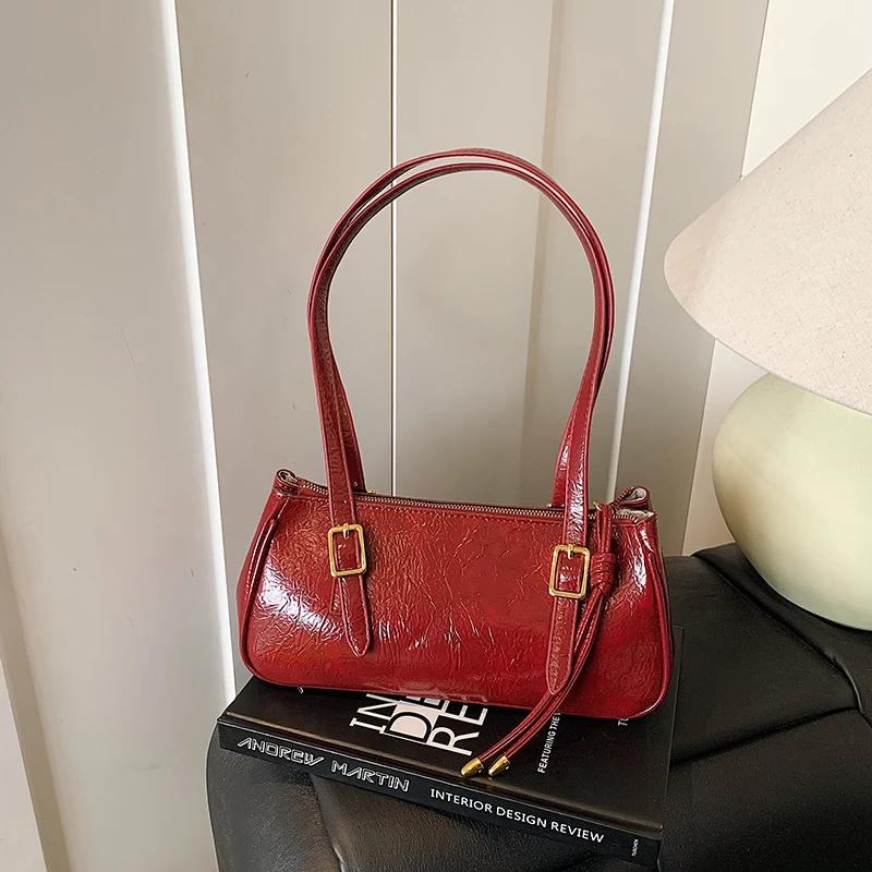 

Текстурированная сумка подмышки из искусственной кожи, женские новые осенне-зимние красные свадебные сумки на одно плечо, изысканные трендовые сумки в стиле ретро