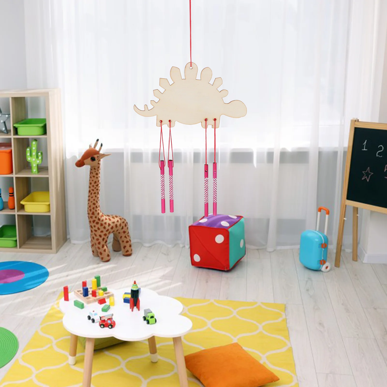 

4Sets DIY Blank Wood Wind Chime Craft Kit Painting Supplies Dinosaur Lion Bear Giraffe Unfinished Wooden Cutouts Hanging
