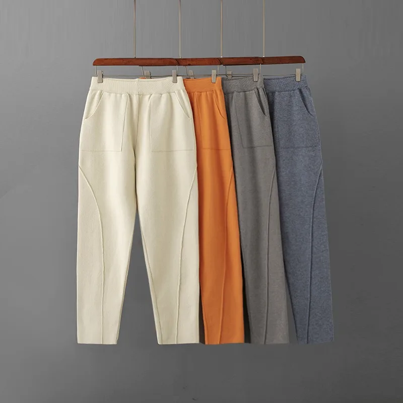 

High Waisted Knitted Harlan Pants for Women Autumn Winter 2024 New Loose and Slim Radish Pants Korean Women Casual Cropped Pants