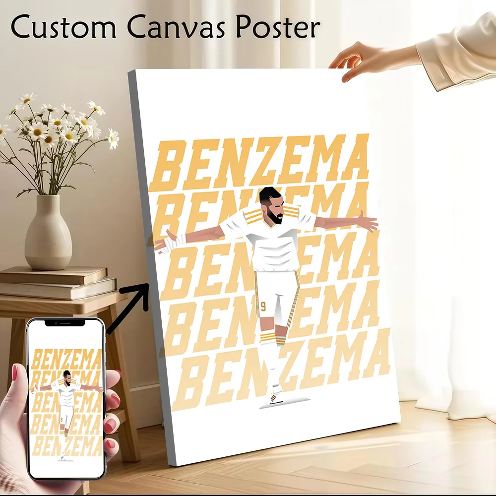 Póster de Lona Personalizable de Karim Benzema, Impresión en Lona, Arte de Pared para Fanáticos, Decoración de Sala de Estar, Decoración de Habitación Gamer