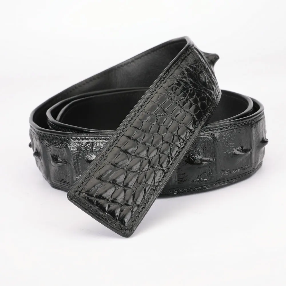 2023 New Nile Crocodile Bone Edging Belt Men\'s Board Buckle 3.8cm Luxury Genuine Leather Smooth Buckle Men\'s Belt 45