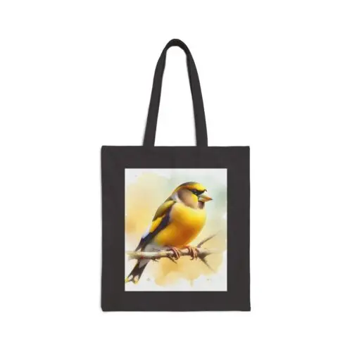 Sindax Cotton Canvas Tote Bag Evening Grosbeak on Branch Watercolor Design 4, Gift