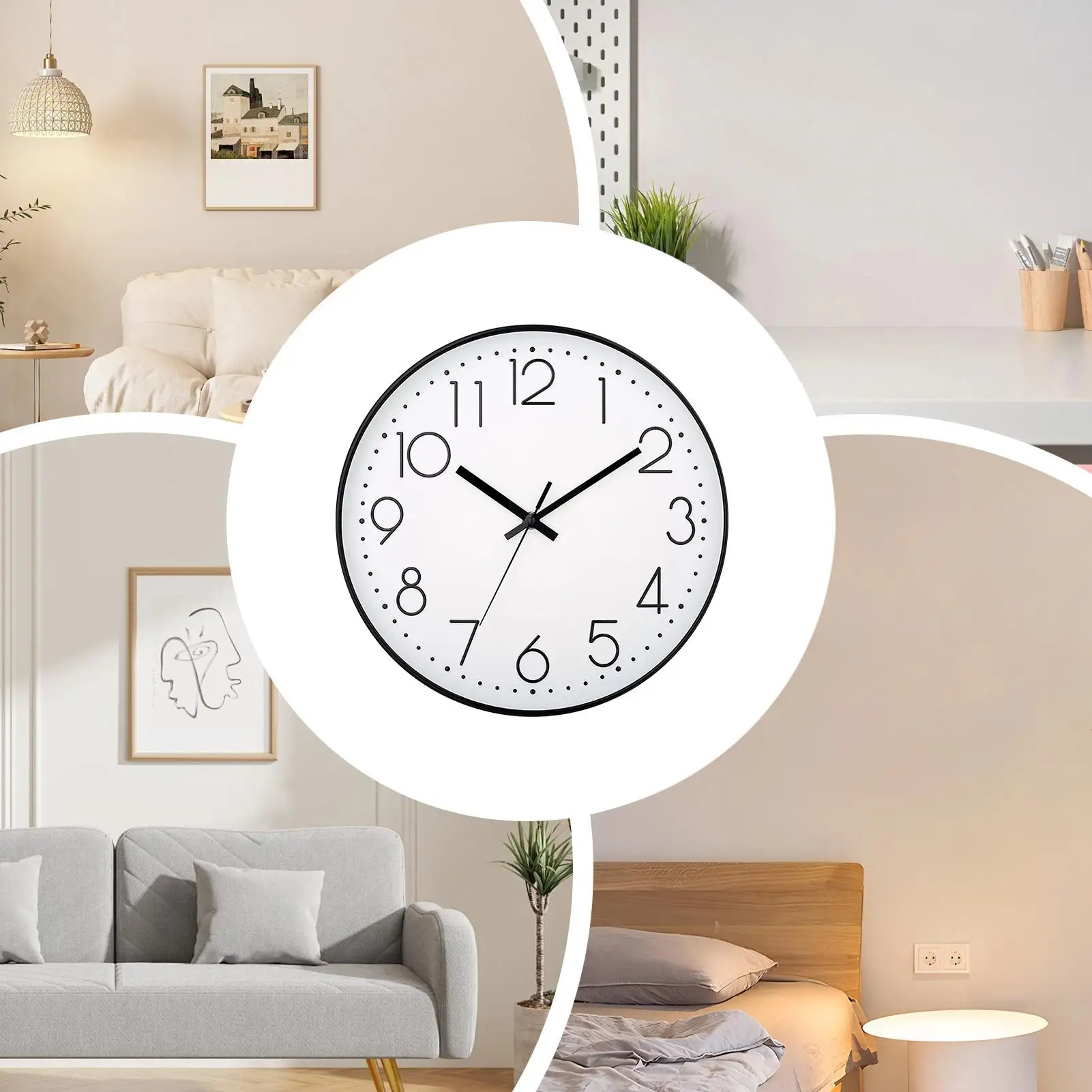 ساعة حائط غير موقوتة 10 بوصة ساعة حائط لغرفة النوم تعمل بالبطارية عرض الوقت ديكور المنزل لمستأجر أصحاب المنازل