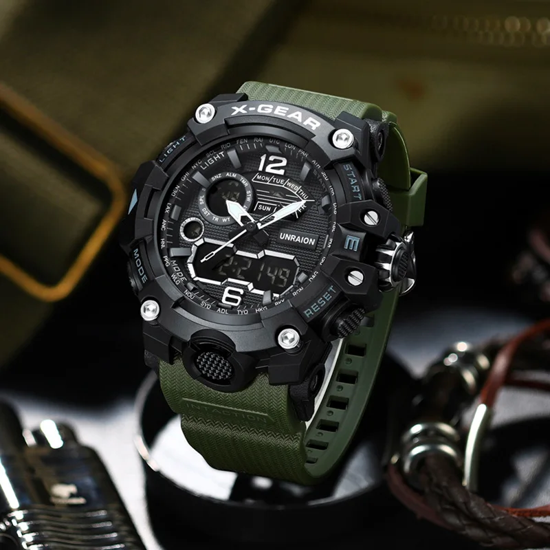 

New Tactical Men's Multifunctional Alloy Military Style Watch, Night Light Waterproof Trend Sports Outdoor Electronic Watch