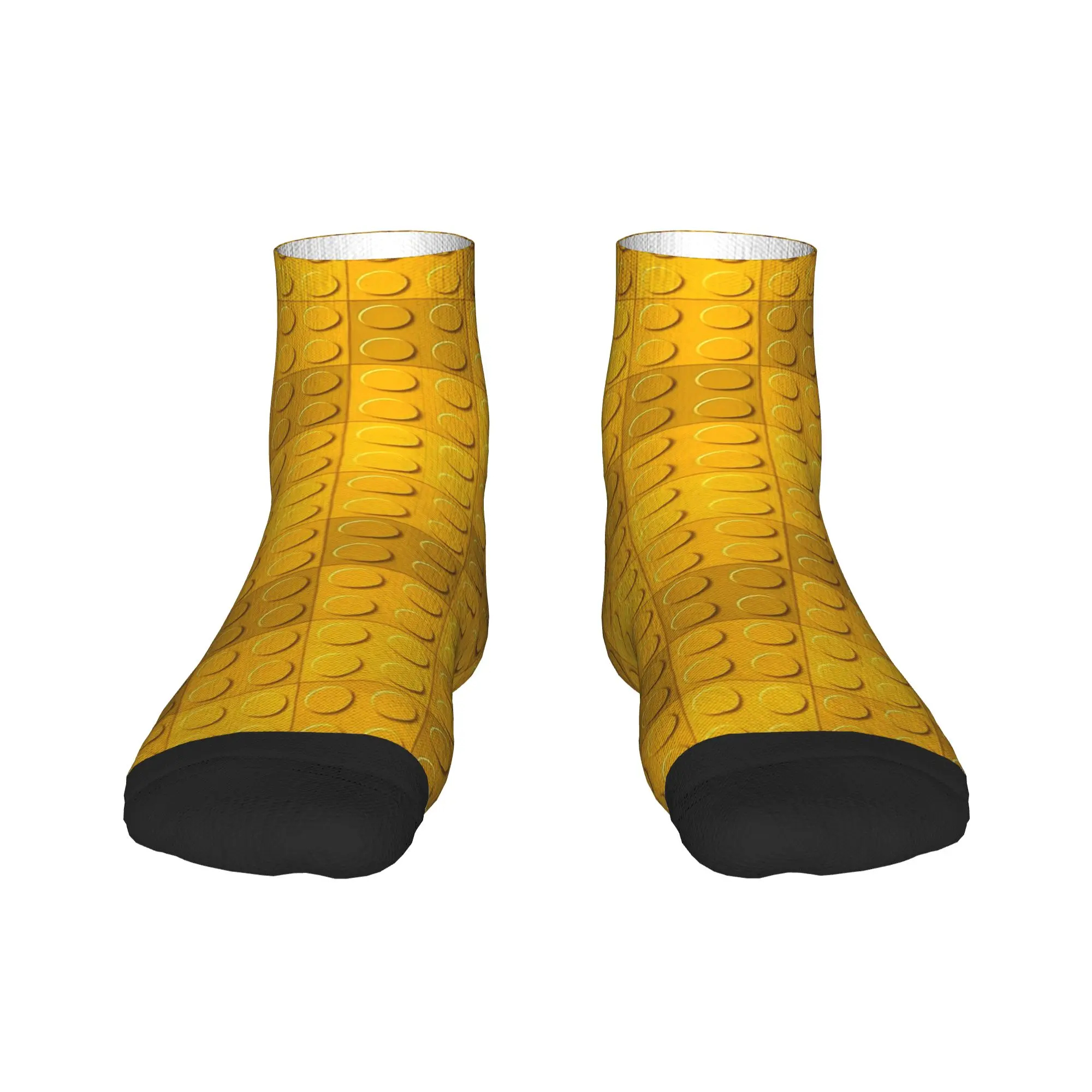 Golden Yellow Building Blocks Pattern Socks Autumn Ankle Socks Retro Men Quality Soft Socks Design Running Sports Anti Socks