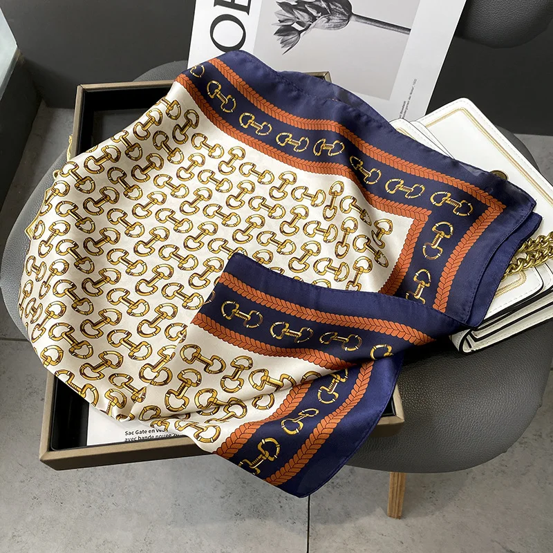 2024 New Silk Shawl Square Scarf for Women Neckerchief Female Headband Hair Wrap Print Ladies Foulard Fashion Hijab Bandana image 2