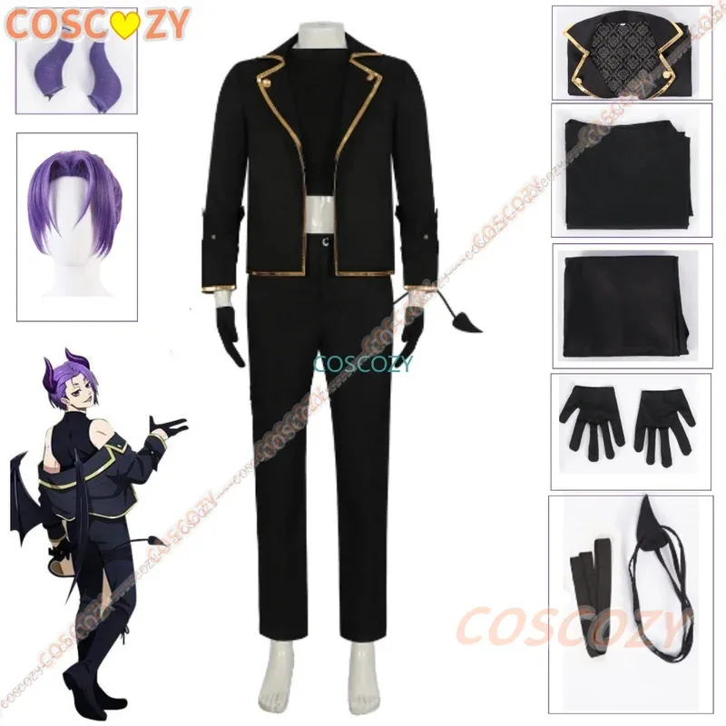 

Anime Blue Lock Reo Mikage Cosplay Costume Black Devil Suit Gloves Purple Horns Wig Cosplay Clothes Men Convention Outfits New