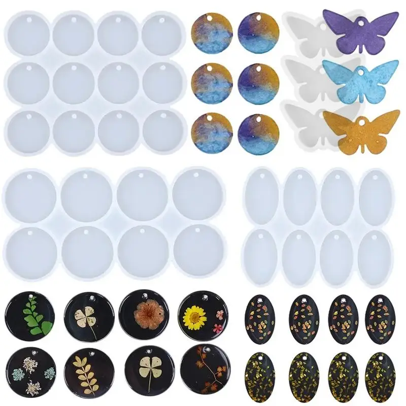 エポキシ樹脂金型ジュエリー作り、ラウンドとオーバルペンダント、エポキシネックレス、イヤリングチャーム、キーホルダータグ、キャスティング、DIY、クリスタル