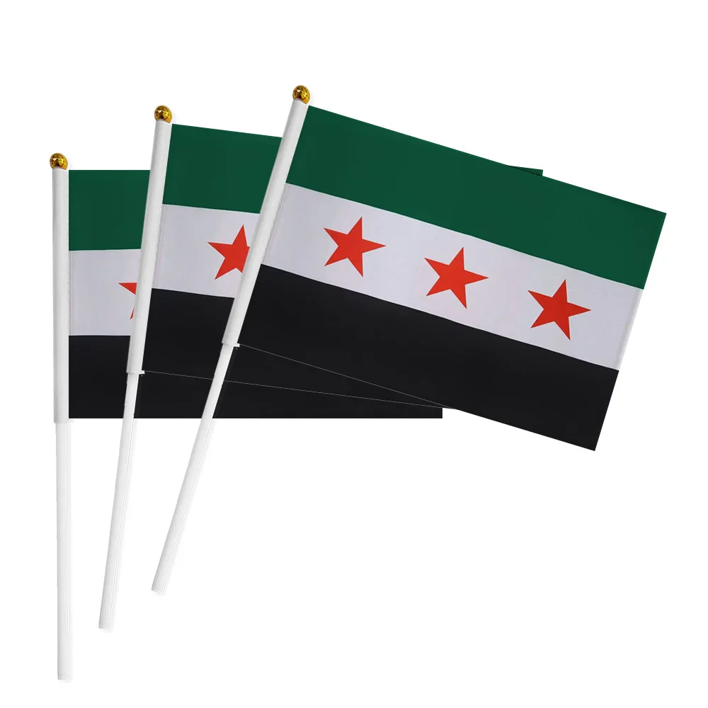 10/20PCS Syrian Flag 14*21cm Polyester Holding Banner The Syrian Arab Republic Syrian Three Star Flag For Car Home Decoration