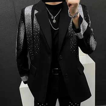 Blazer slim imbibé de diamants pour hommes, veste punk, blazer de luxe, zones de mode, rapIndustry, chaud, haute qualité