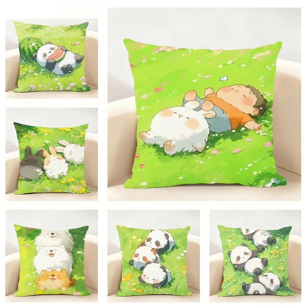 Cartoon Drawing Animal Cushion Cover Linen Pillowcase Soft  for Sofa Bed Home Room Decor