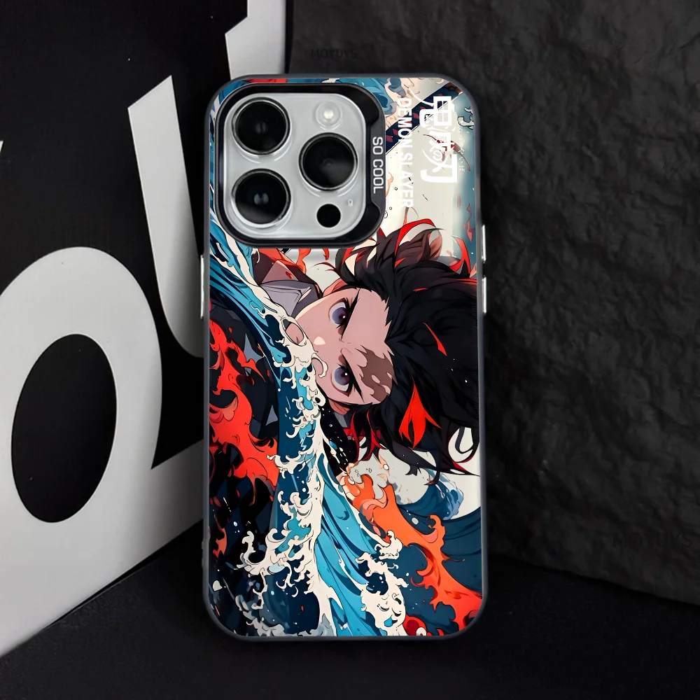 

Cool Kamado Tanjirou Demon Slayer Anime Phone Case IMD Color Silver Shell For IPhone 16 15 14 13 12 Pro Max Plus