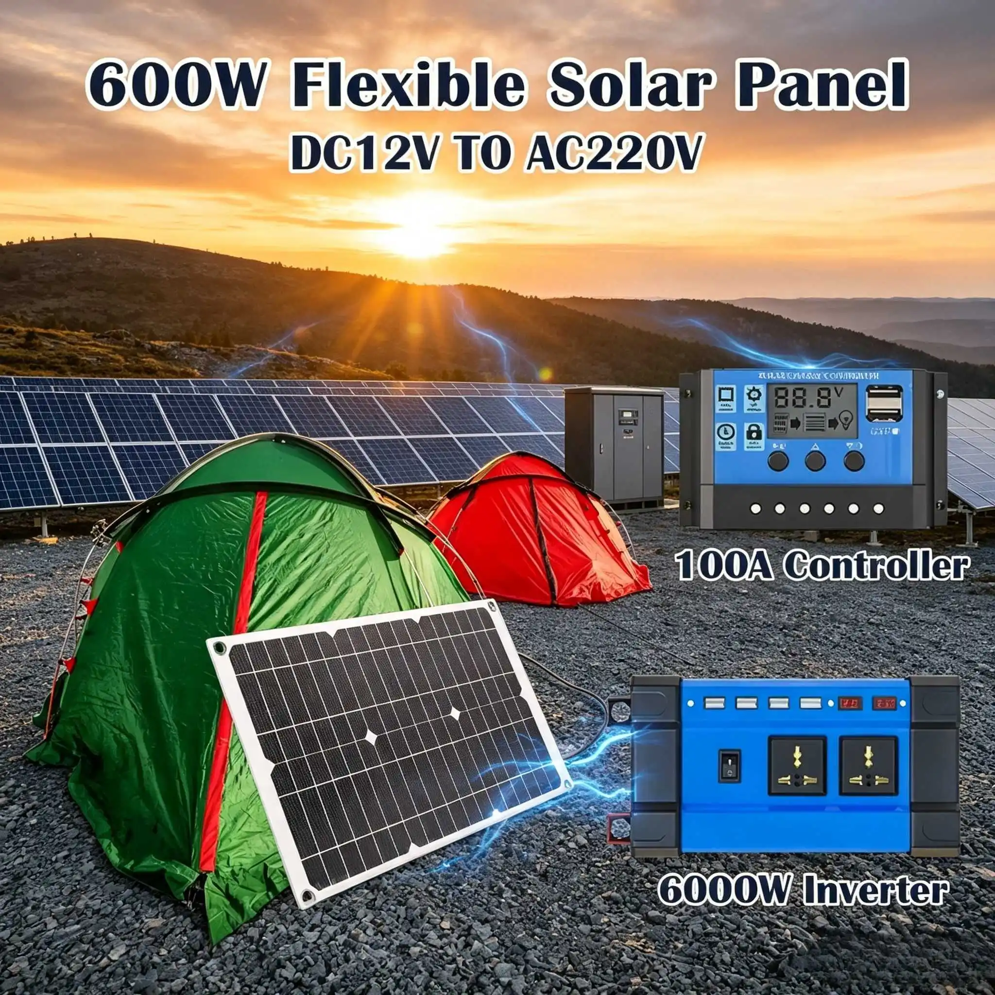6000W Complete Solar Inverter Kit with 600W Panel, 100A Controller and 220V Output – Reliable Power for Home & Off-Grid Use