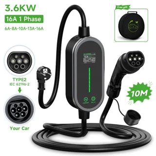 JNTAFEV 3,6 kW oplaadapparaat voor elektrische auto's, 16 A, 1-fasig, Type-2 EVSE, draagbaar oplaadapparaat voor elektrische auto's voor thuisgebruik