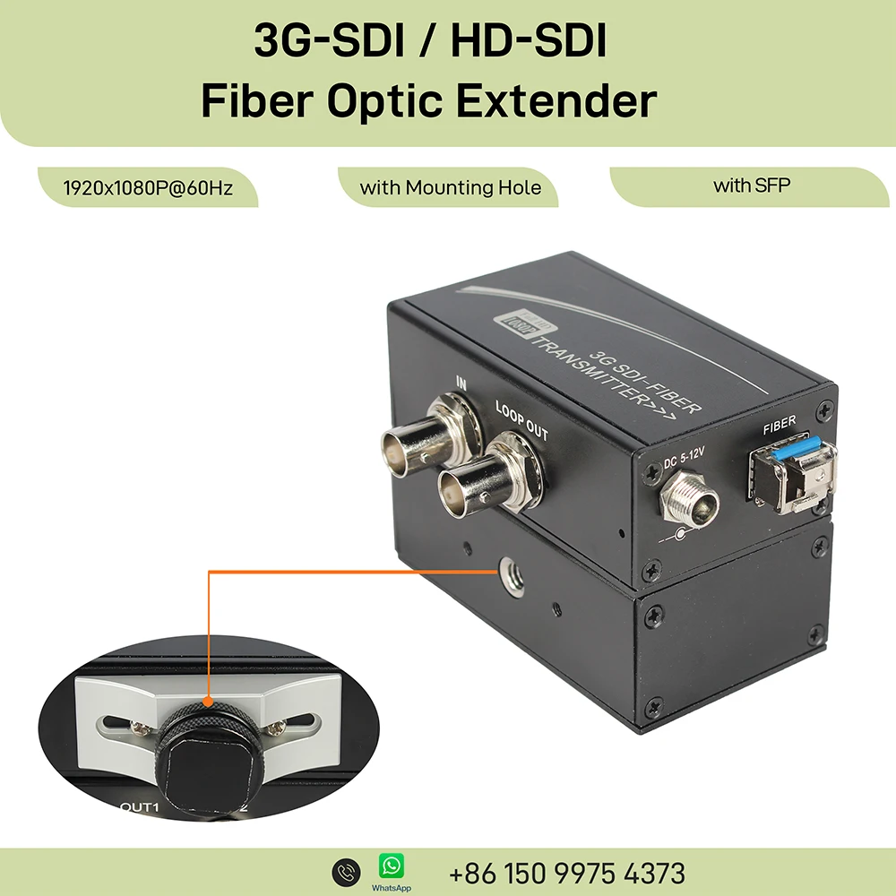 

3G SDI Fiber Converter with Loop Out Dual BNC Output LC Single Mode 20KM SDI Extender with Mounting Bracket