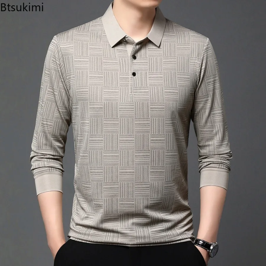 2026 Men's Business Casual Long Sleeved Shirt Solid Color Polo Shirt Fashionable Breathable Comfortable Versatile Tops for Men