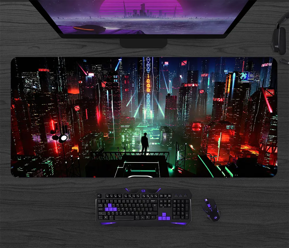 Cyberpunk Gaming Mousepad,Anime Xxl Mouse Pad ,Neon City Signs Desk Mat,Gamer Large Mousepad Keyboard Mat ,Computer  Accessories