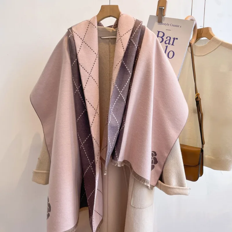 Double-sided Imitation Cashmere Warm Camellia Scarf for Women European and American Thickened Scarf Shawl New Autumn Winter