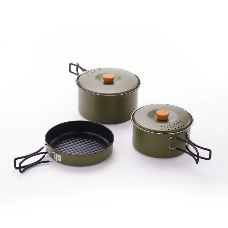 Ensemble d'ustensiles de cuisine de camping à revêtement antiadhésif noir pour 3 personnes, camping de voyage, escalade, activités de plein air décontractées, escalade sur glace