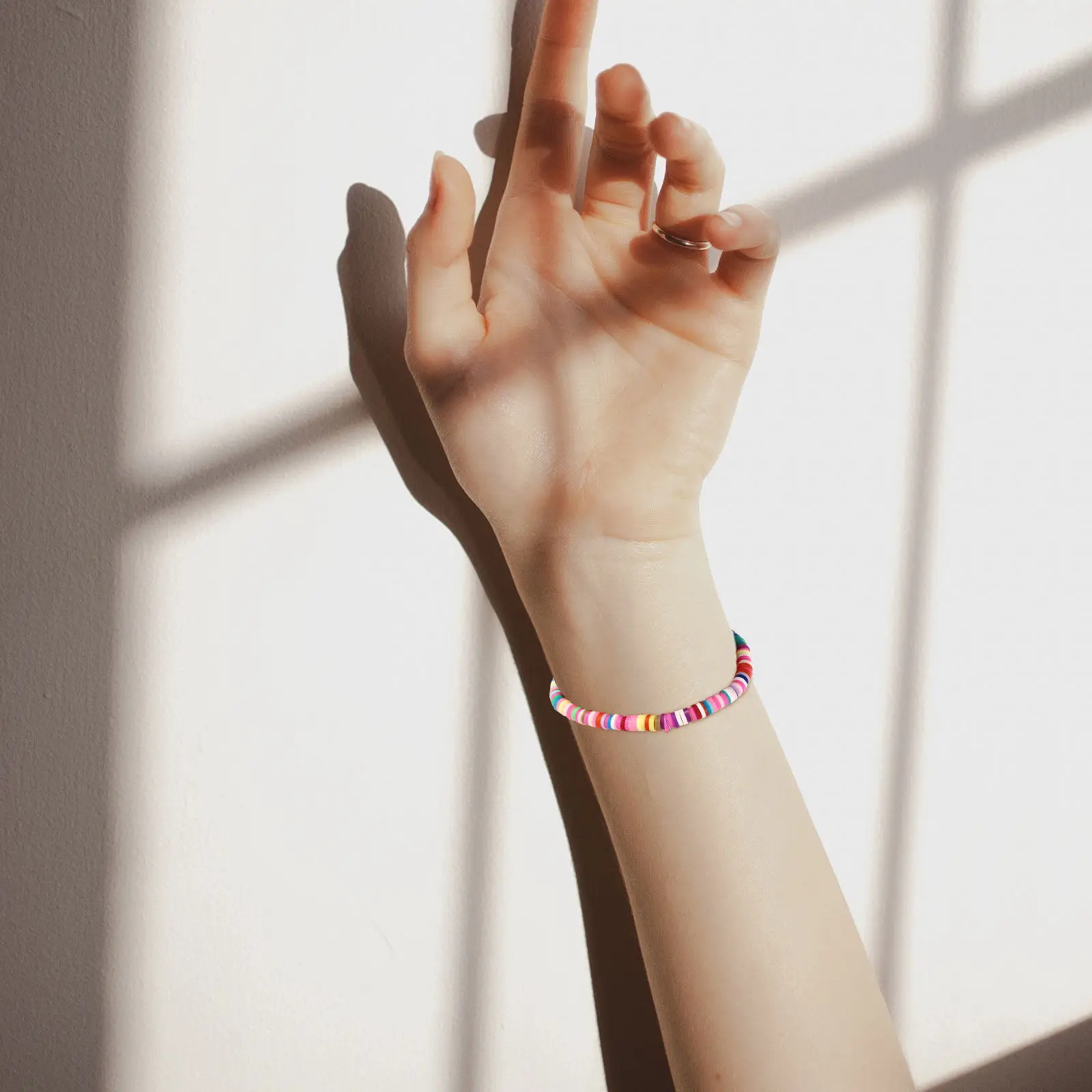1 Piece Soft Polymer Clay Bracelet Colorful Handmade Elastic Wrist String for Women Fashion Bohemian Style Jewelry Gift