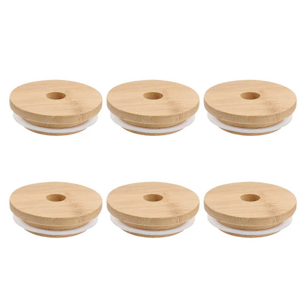 6Pcs Jar Bamboo Lids Wooden Cup Covers for Glass Jars Sealing Replacement Accessories