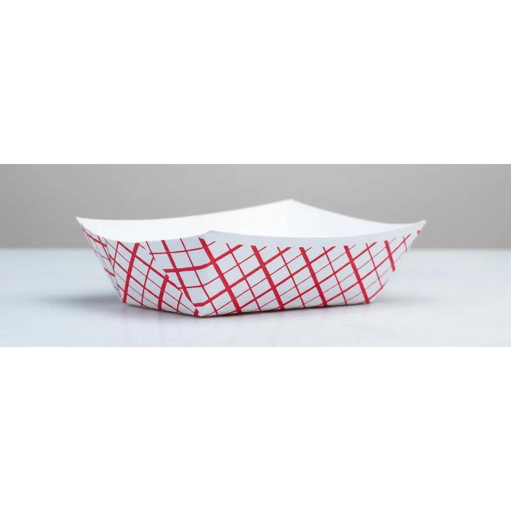 

Red Check Food Tray 1lb Capacity Disposable Paper Boat for Parties Catering Events (1000pcs)