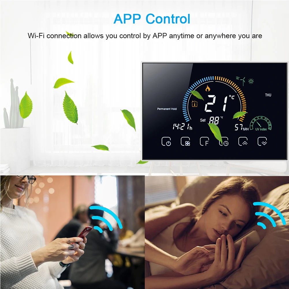 Qiumi Smart Wifi  thermostat display weather, UV index, humidity, for water / floor heating electric water / Gas boiler