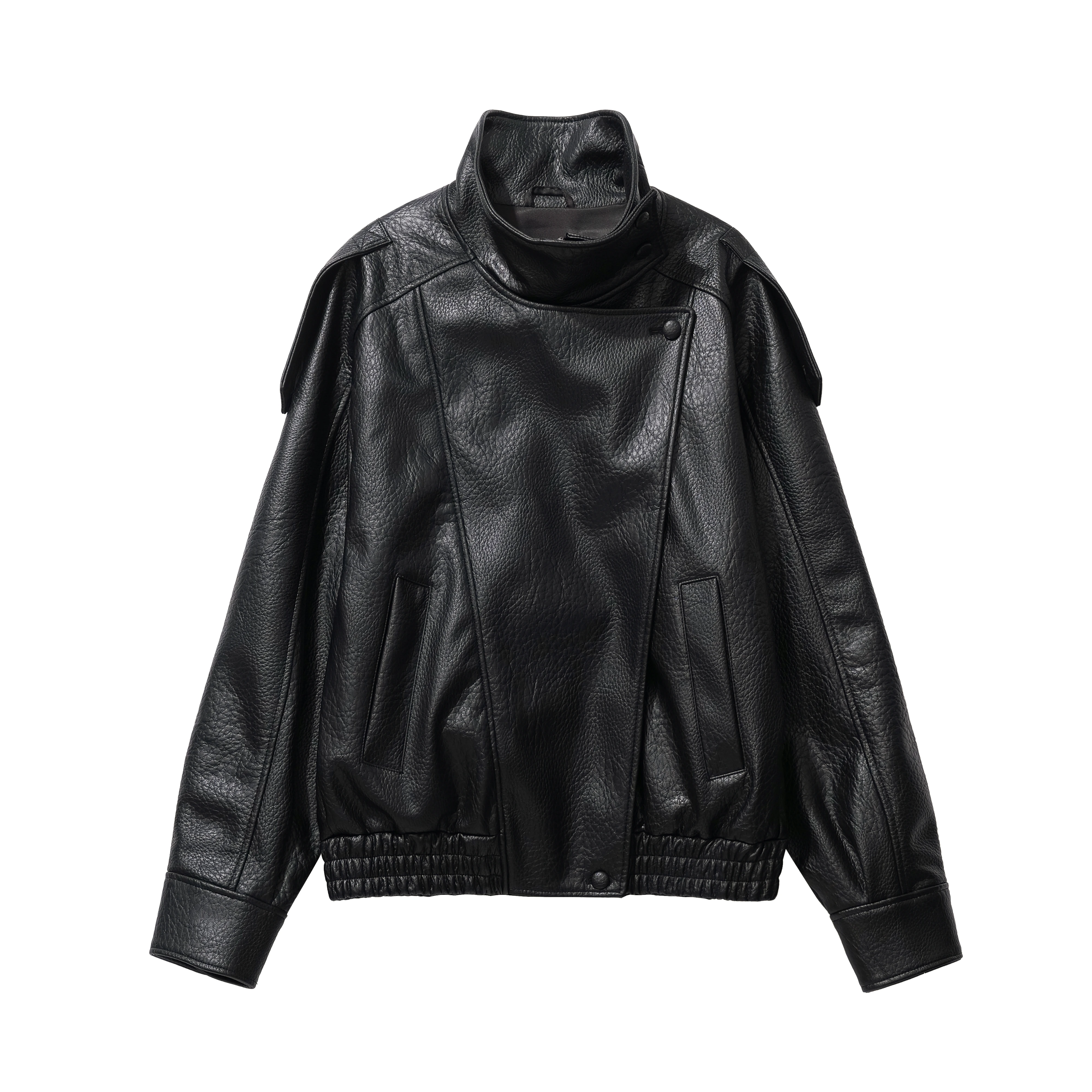 Vestes en similicuir noir chic originales pour femmes, manches longues, boutons, coupe oversize, mode automne-hiver 2026, streetwear