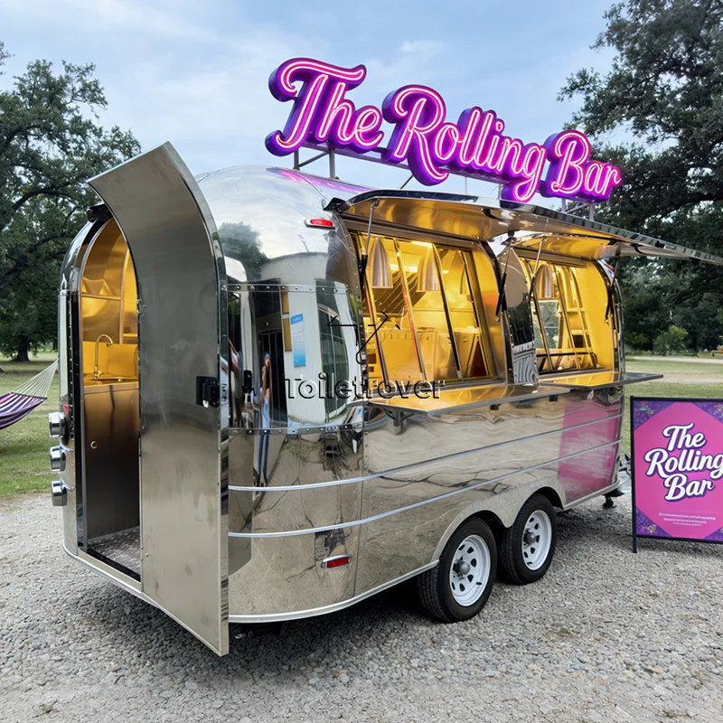 Customization  Commercial Food Truck Sweet Snack Curved Mobile Food Trailer Outdoor Mobile Food Truck Trailer with Sinks