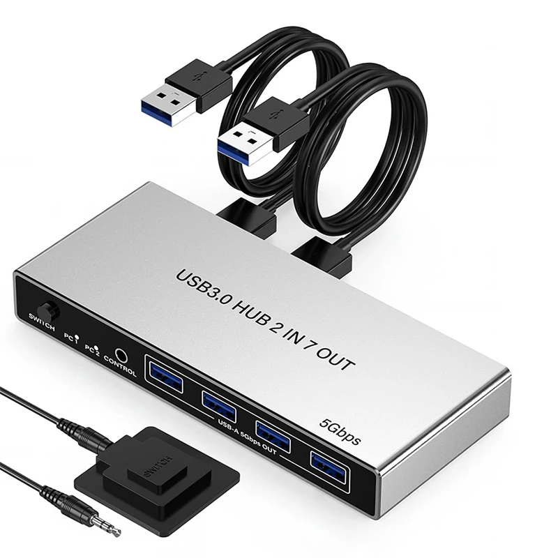 USB 3.0 Switch for 2 Computers Sharing 4 USB-A & 3 USB-C Devices 7 Ports USB Switcher Selector to Share Keyboard Mouse Printer