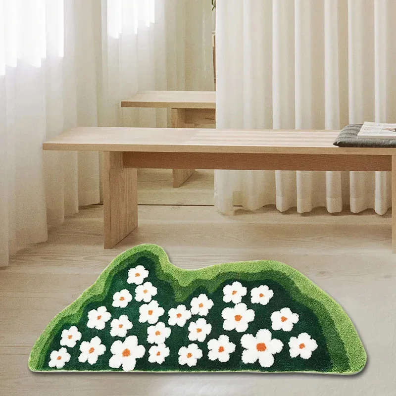 Green Moss Flower Tufting Carpet Plants 3D Flower Wavy Shape Rug Absorbent And Non-slip Bathrooms And Living Rooms Decor Carpets