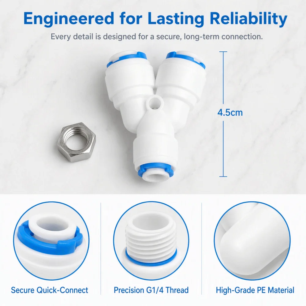 5PCS Durable POM PE Pipe Connector G1/4 Thread White Water Purifier Connector Push-Fit Y Tee Shape Pipe Fittings RO System