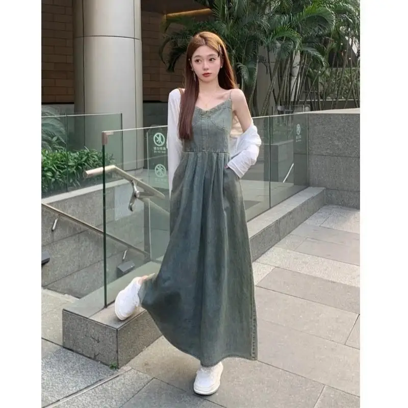 

Spring And Autumn New Large Size Vintage Distressed Strap Dress Women, Waist-Cinching, Slimming, Fashionable, Versatil