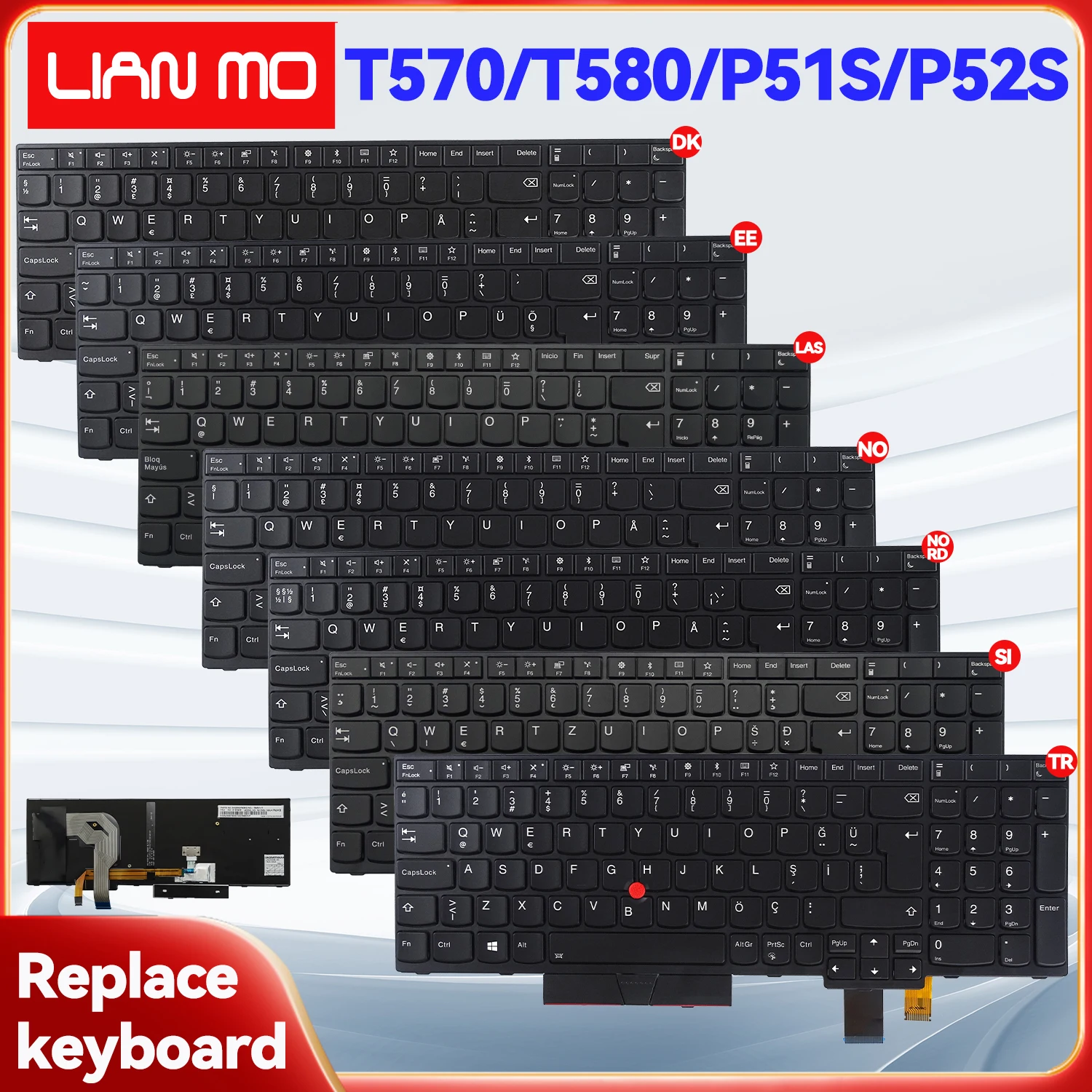 Clavier pour ordinateur portable, pour Thinkpad Lenovo T570 T580 P51S P52S Latin espagne danemark norvège estonie slovénie turc nordique français