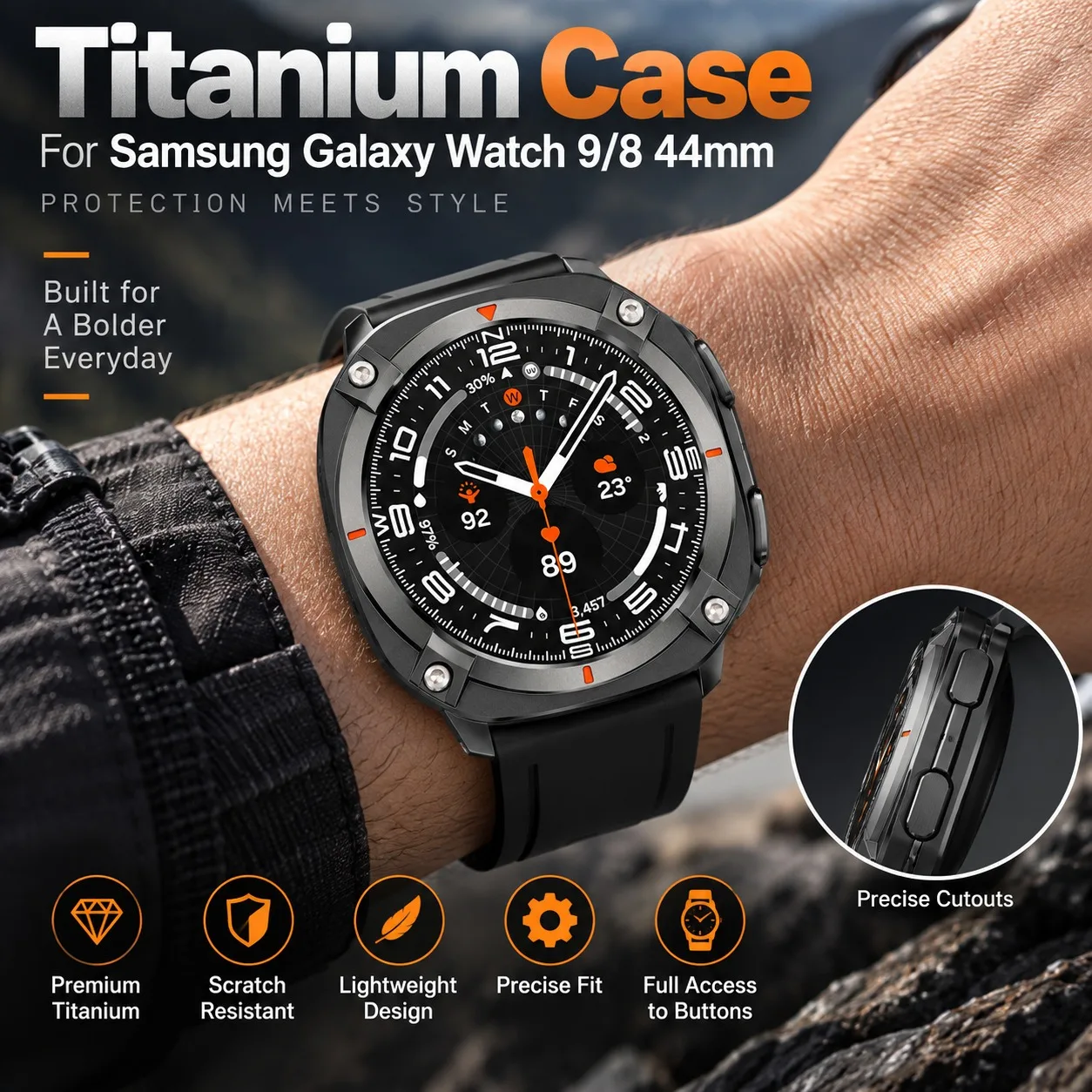 VWAR Titanium Alloy Case for Samsung Galaxy Watch 9 8 44mm Metal Protective Cover Rugged Bumper Shell for Watch 9 8 Protector