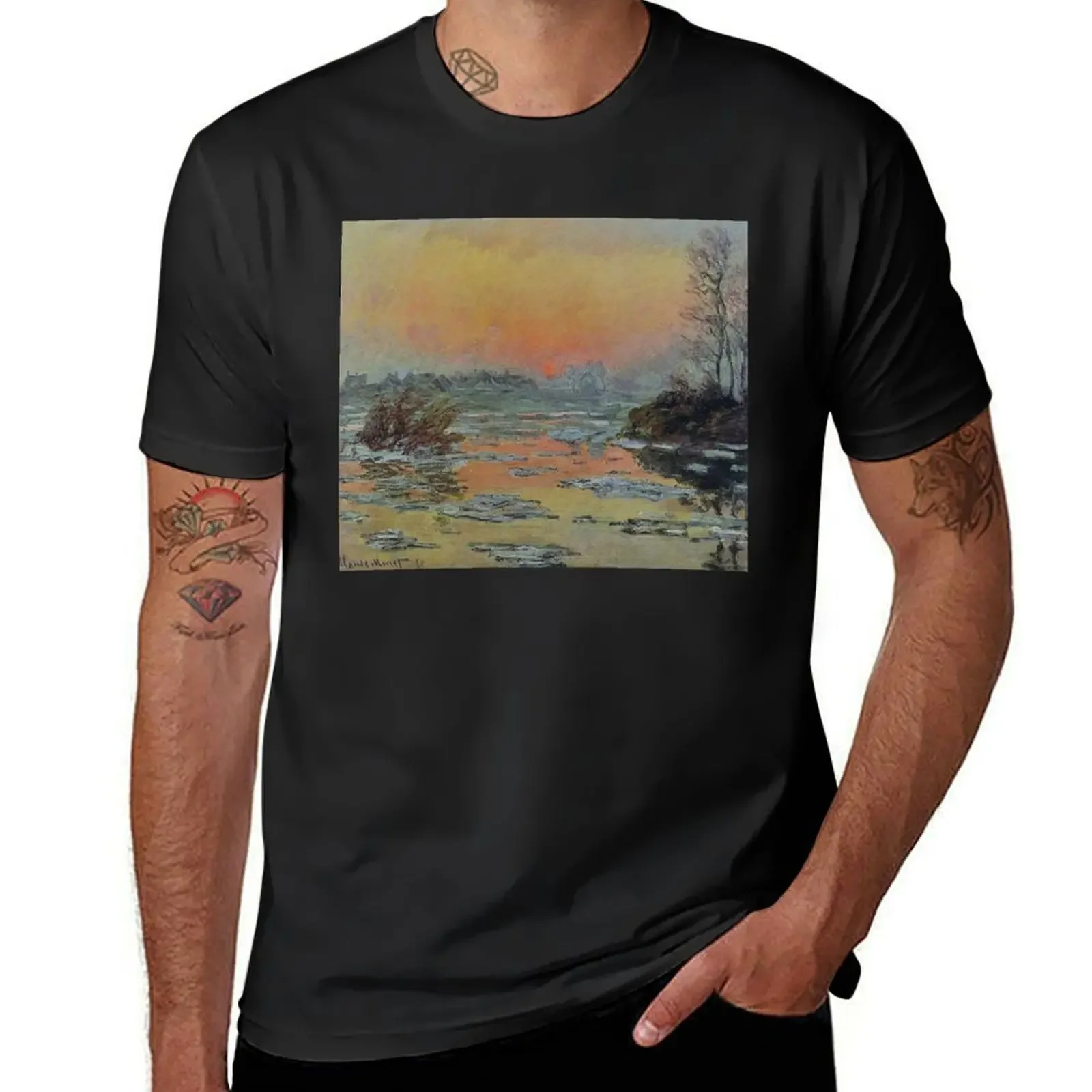 Claude Monet | 'Soleil couchant sur la Seine à Lavacourt' effet d'hiver T-Shirt baggy shirts mens graphic t-shirts funny