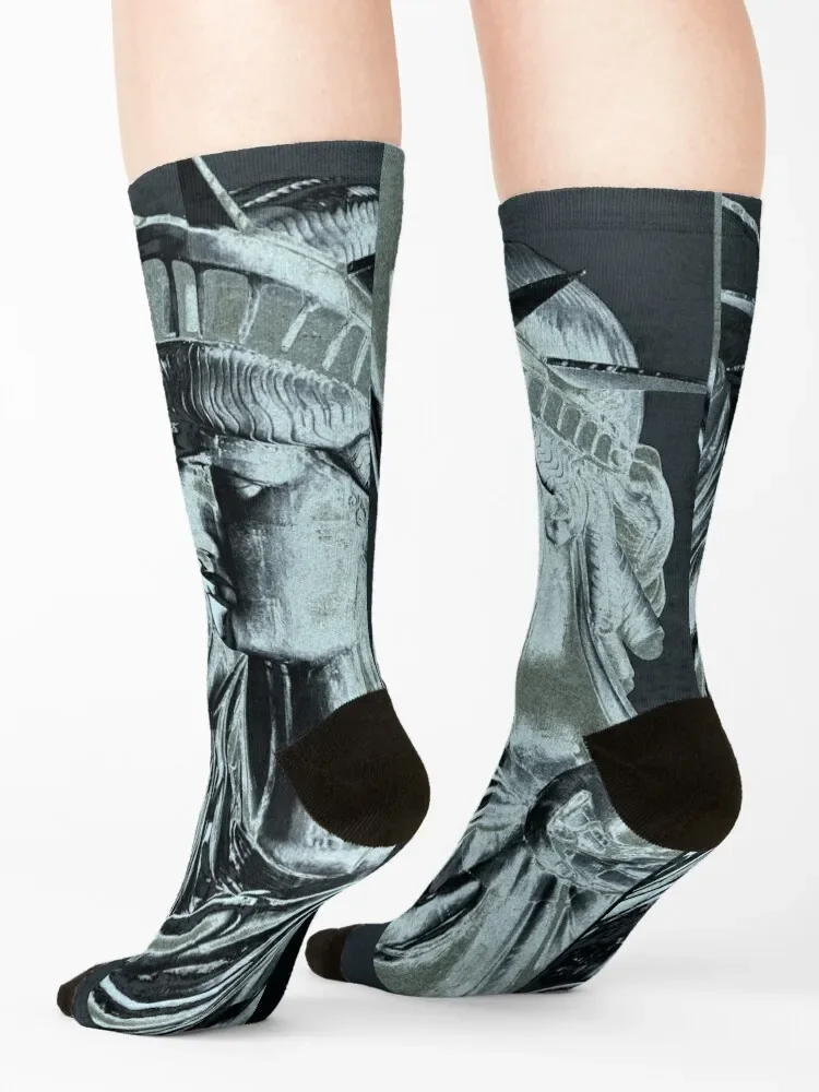 Calcetines cromados de la Estatua de la libertad para hombre y mujer, medias retro antideslizantes de fútbol