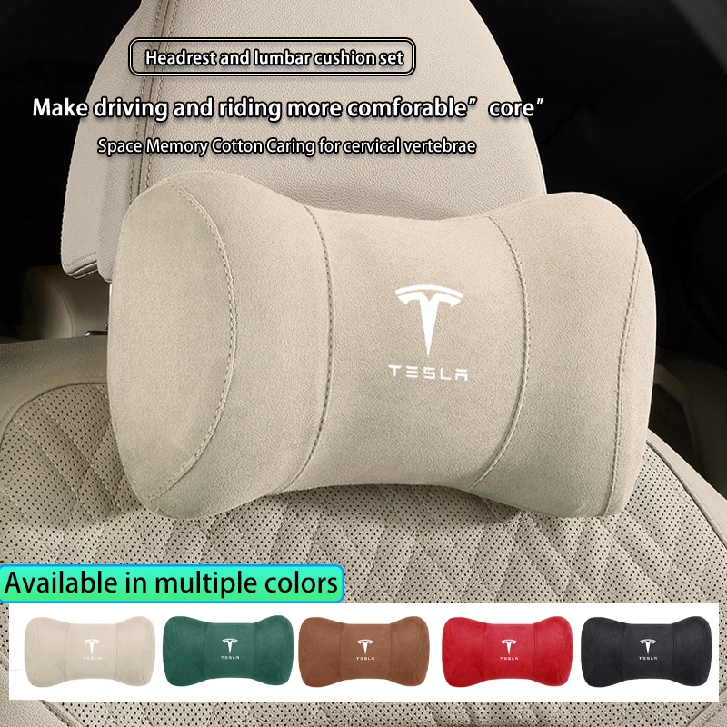 Tesla Emblem Car Neck Protection Pillow Headrest Lumbar Support For Model 3 X Y S 2024 Bonina Roadster Coil Juguete Cybertruck