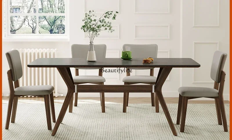 

ld 38Ash wood solid wood dining table with baseplate retro full support rock slab dining table simple style