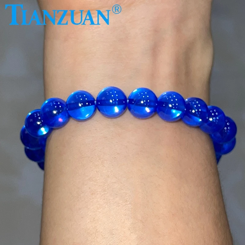 Simple 10mm ball shape blue color star Sapphire  Stretch Bracelet For Women Jewelry Gemstone Gift  Loose beads Jewelry DIY