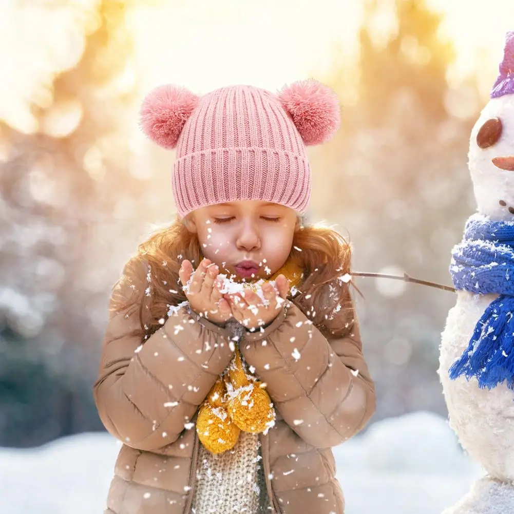 Conjunto de cachecol e luva de pelúcia infantil, decoração antiderrapante de bola de pele, à prova de vento, quente, crianças, meninas, ao ar livre, inverno