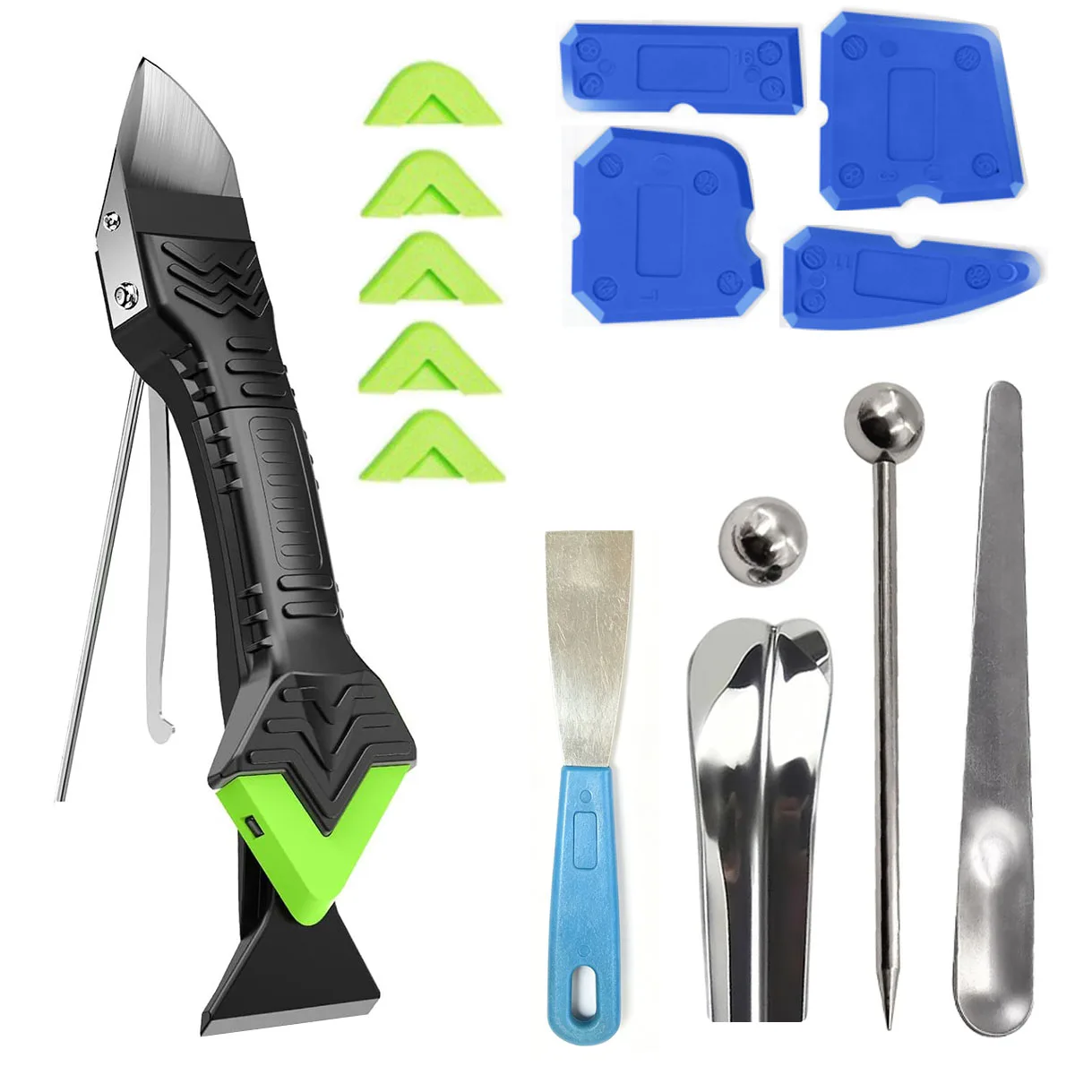 

16 Caulking Tool Kit,Reusable Silicone Glue Corner Scrapers with Replaceable Pads Home Window Glass Caulk Remover Great Caulk