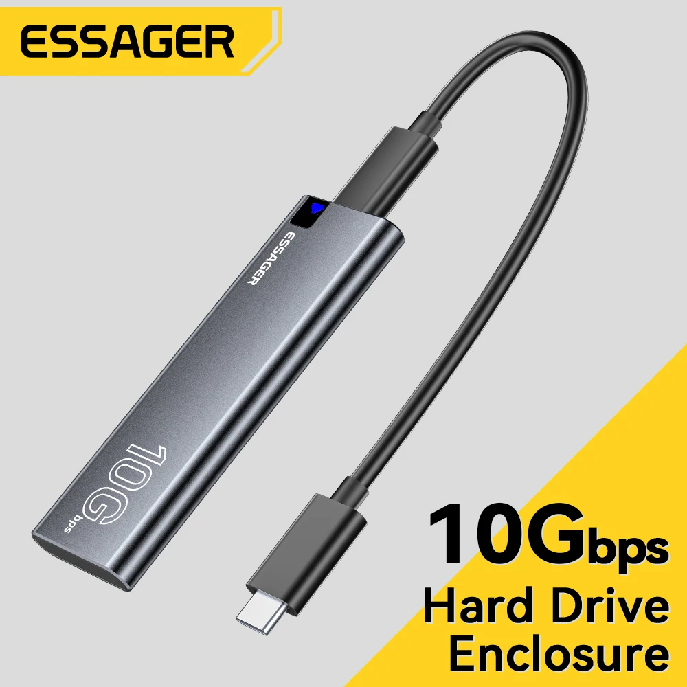 Essager External Hard Disk Drive  Portable M.2 SATA NVMe SSD Case  USB 3.2 Type C  High-Speed Storage Enclosure 10Gbps