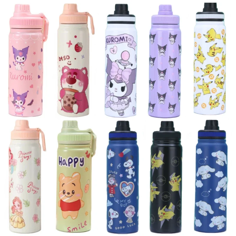 800ml Disney Stainless Steel 304 Strawberry Bear Vacuum Cup Kawaii Hello Kitty Kuromi Kids Vacuum Flask Water Bottle Tumbler